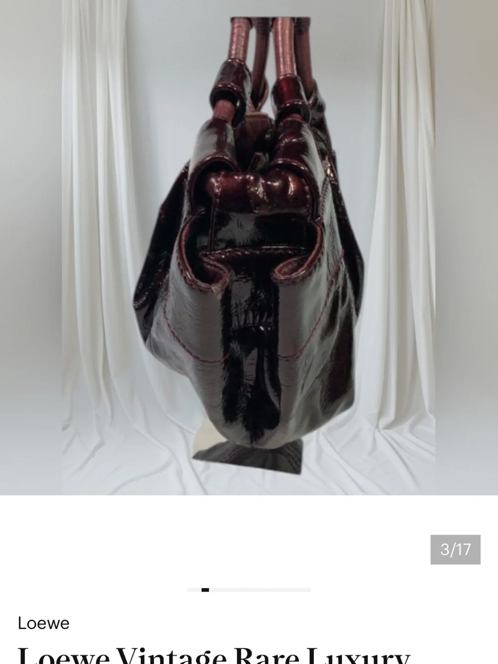 Loewe Vintage Rare Luxury Wine Red Burgundy Patent Leather Aire Hobo handbag